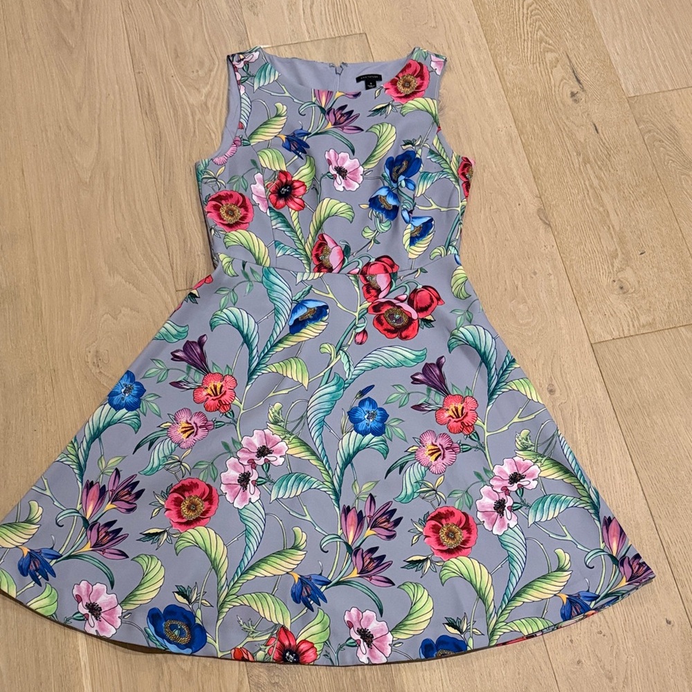 Ann Taylor Gray Women's Sleeveless Dress with Multicolor Flowers size 0
